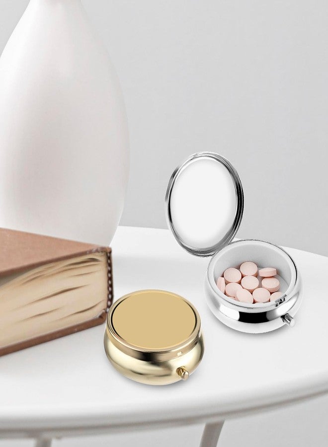 WY LIGHTING LEVEL 2Pcs Pill Box Small Pill Case for Purse or Pocket, Portable Cute Pill Container Metal Pill Box Decorative Medicine, Vitamin, Fish Oil and Supplements Holder Organizer (Silver&Gold) - Image 4